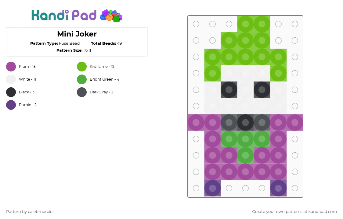 Mini Joker - Fuse Bead Pattern by calebmercier on Kandi Pad - green,pink,dc comics,mini