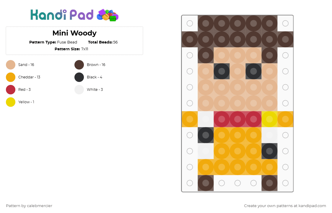 Mini Woody - Fuse Bead Pattern by calebmercier on Kandi Pad - beige,brown,orange,mini,disney