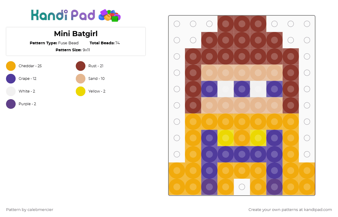 Mini Batgirl - Fuse Bead Pattern by calebmercier on Kandi Pad - dc comics, mini, orange, purple, red