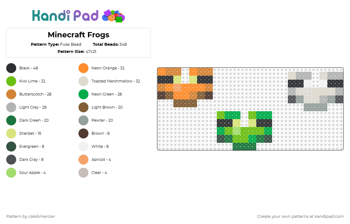 Minecraft Frogs - Fuse Bead Pattern by calebmercier on Kandi Pad - orange,green,beige,minecraft