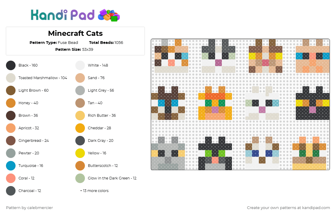Minecraft Cats Fuse Bead Pattern - Kandi Pad | Kandi Patterns, Fuse ...