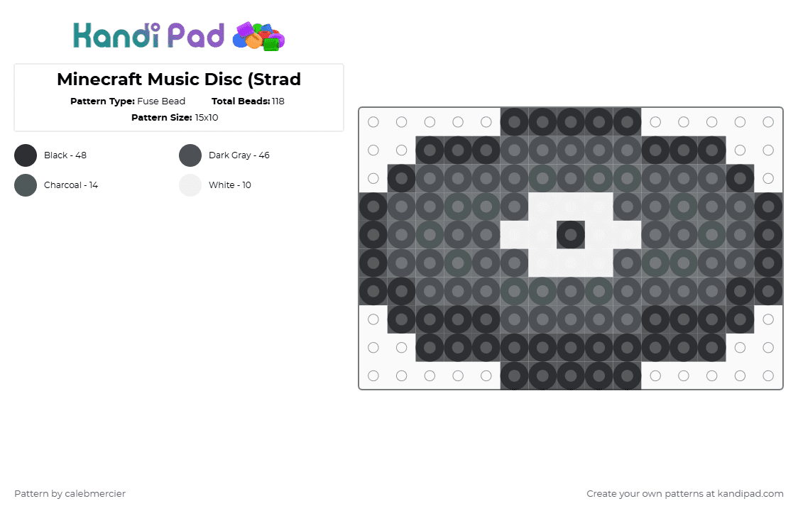 Minecraft Music Disc (Strad - Fuse Bead Pattern by calebmercier on Kandi Pad - gray,minecraft