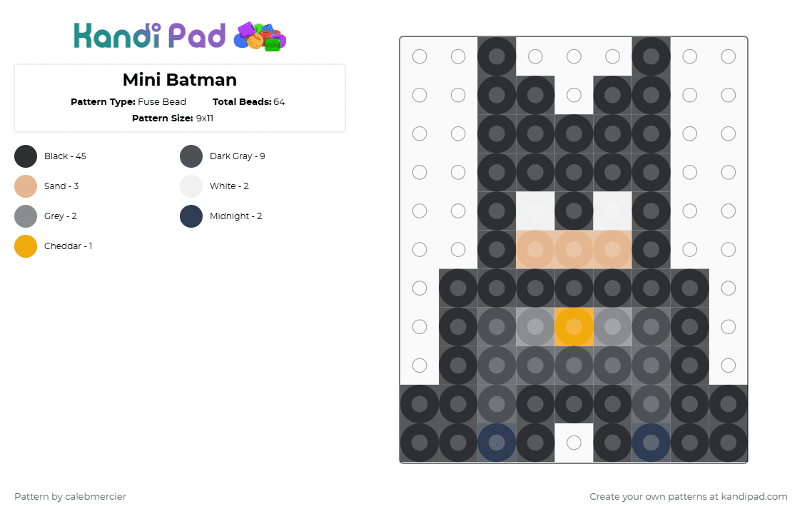 Mini Batman - Fuse Bead Pattern by calebmercier on Kandi Pad - black, dc comics, gray, mini