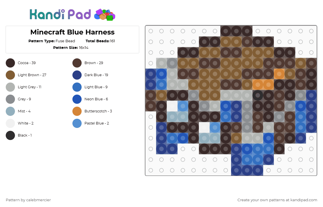 Minecraft Blue Harness - Fuse Bead Pattern by calebmercier on Kandi Pad - blue,brown,tan,minecraft