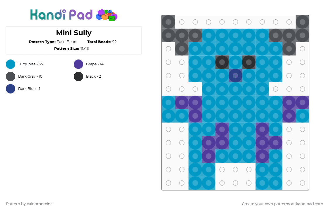 Mini Sully - Fuse Bead Pattern by calebmercier on Kandi Pad - light blue,mini