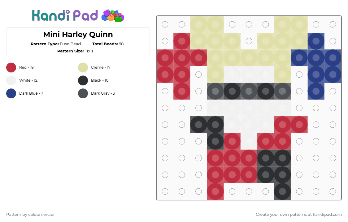 Mini Harley Quinn - Fuse Bead Pattern by calebmercier on Kandi Pad - yellow,red,dc comics,mini