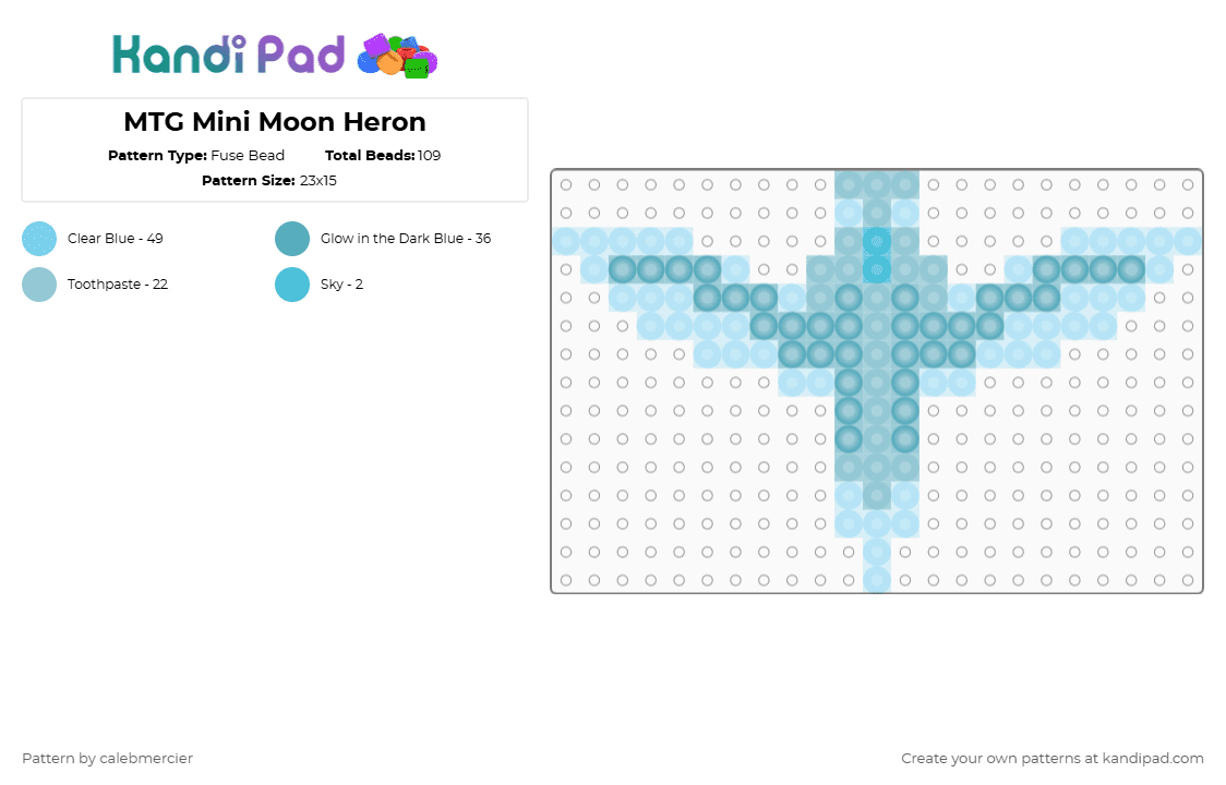 MTG Mini Moon Heron - Fuse Bead Pattern by calebmercier on Kandi Pad - blue, light blue, mini, mtg