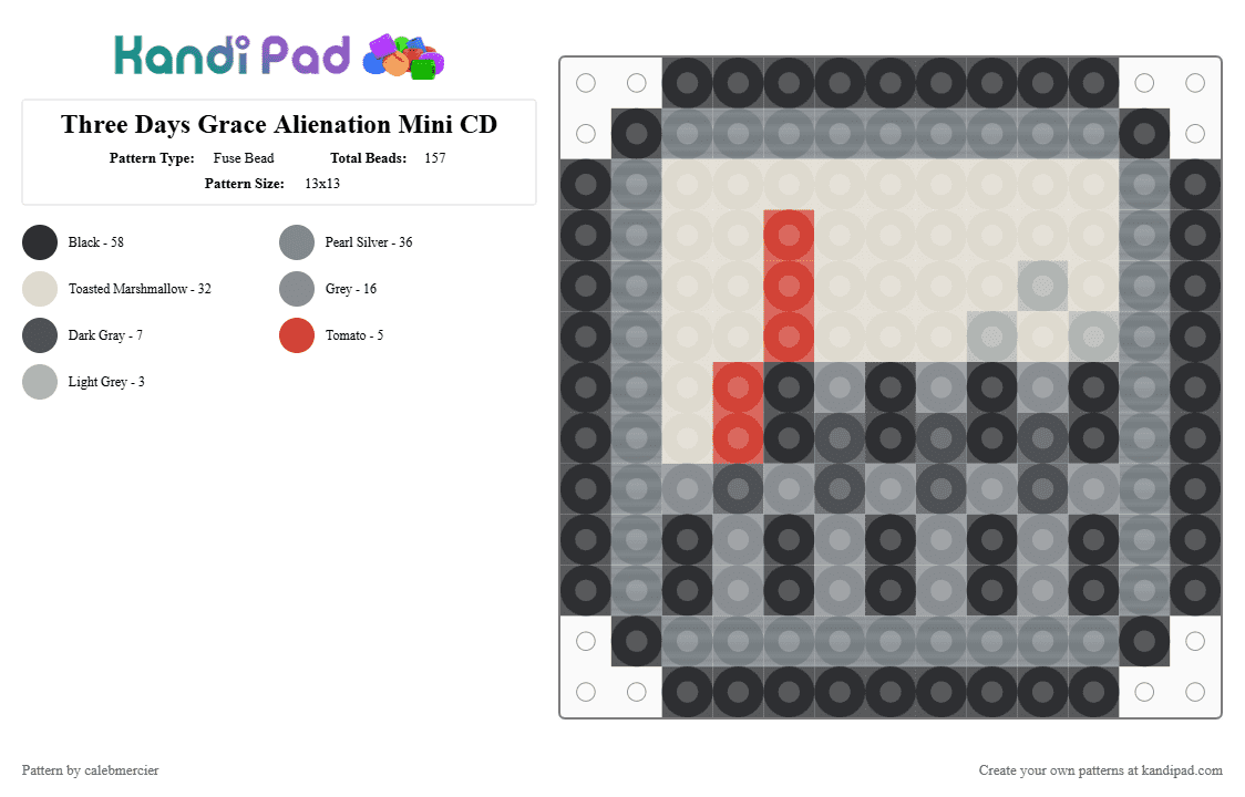 Three Days Grace Alienation Mini CD - Fuse Bead Pattern by calebmercier on Kandi Pad - beige, gray
