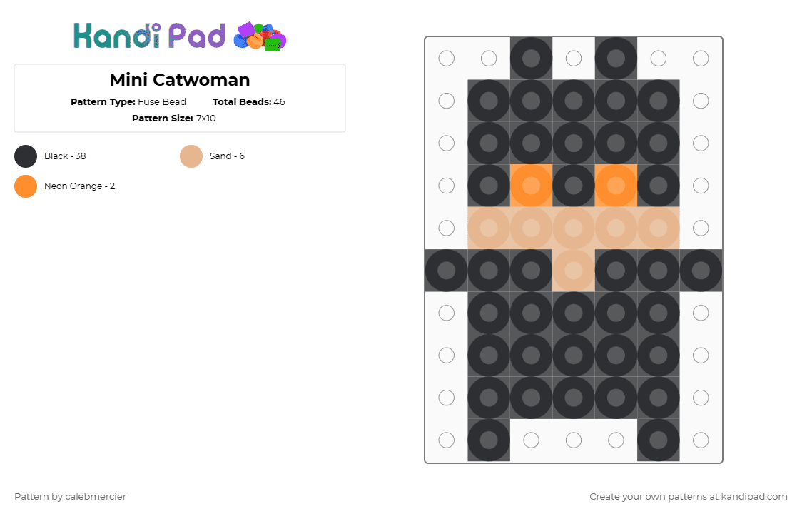 Mini Catwoman - Fuse Bead Pattern by calebmercier on Kandi Pad - beige, black, dc comics, mini