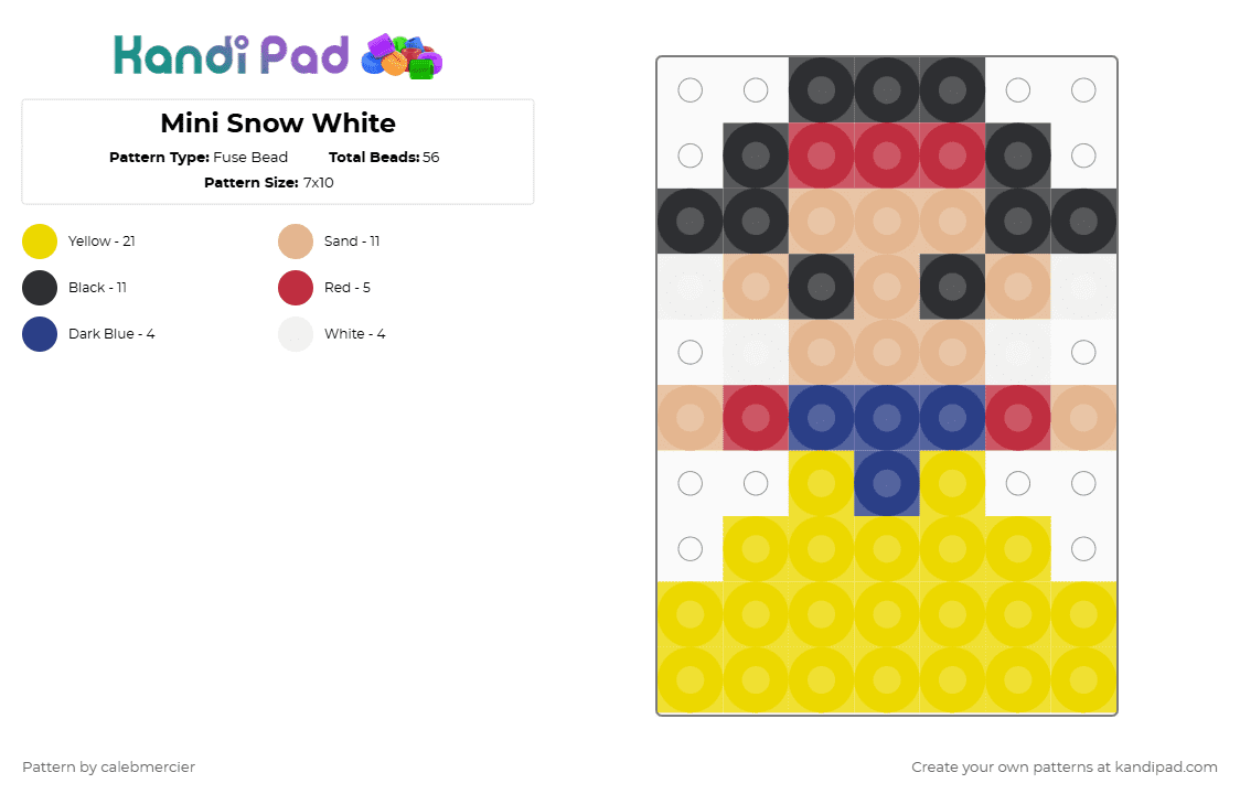 Mini Snow White - Fuse Bead Pattern by calebmercier on Kandi Pad - beige,yellow,mini,disney