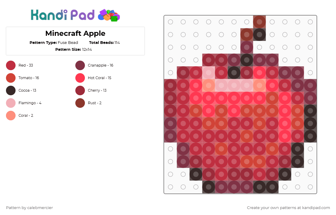 Minecraft Apple - Fuse Bead Pattern by calebmercier on Kandi Pad - brown,red,minecraft
