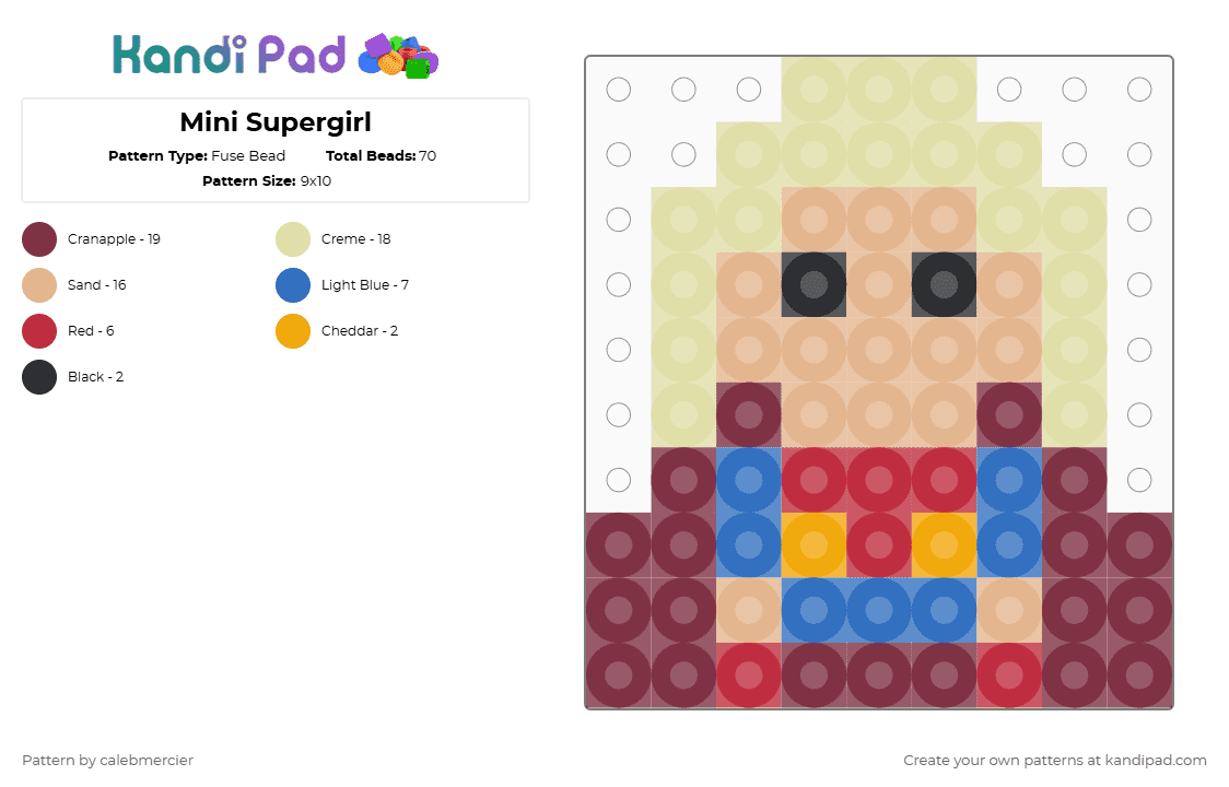 Mini Supergirl - Fuse Bead Pattern by calebmercier on Kandi Pad - beige, brown, dc comics, mini, yellow