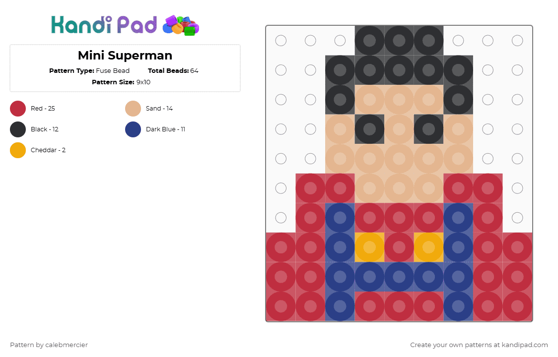 Mini Superman - Fuse Bead Pattern by calebmercier on Kandi Pad - red,beige,dc comics,mini
