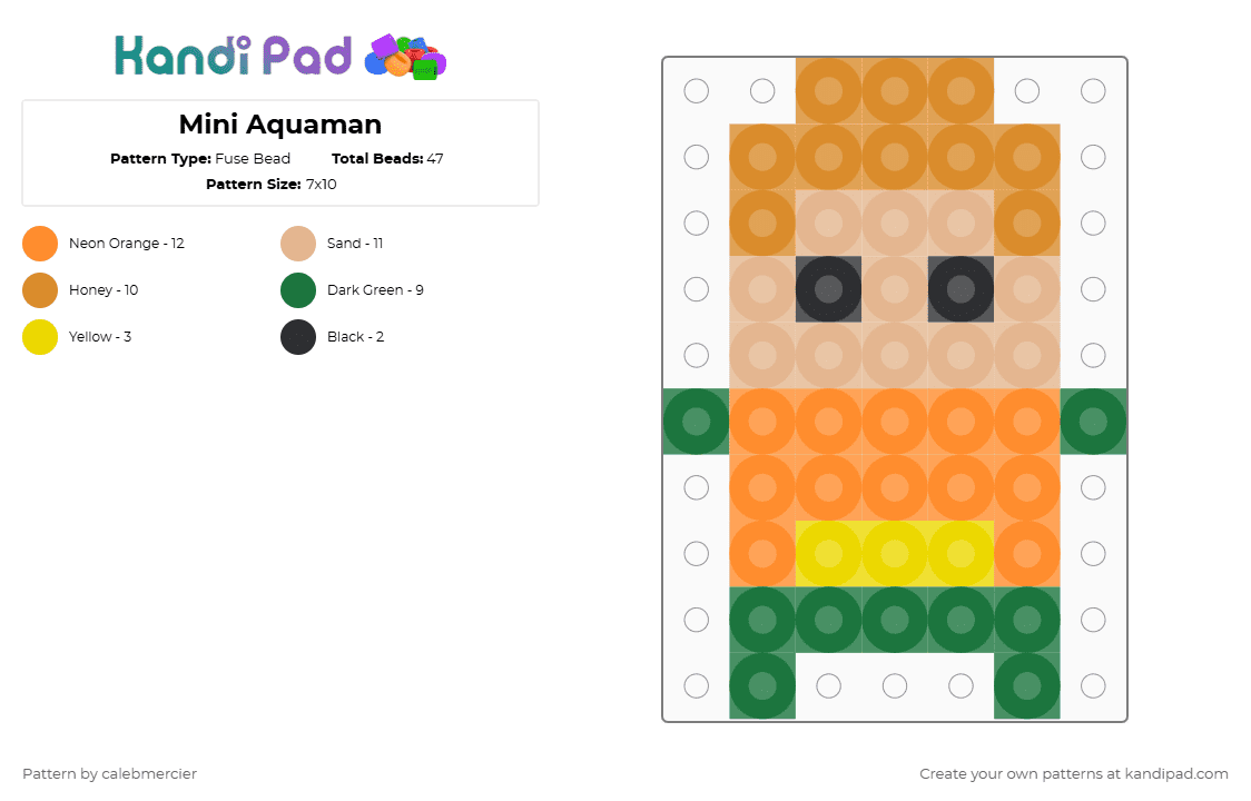 Mini Aquaman - Fuse Bead Pattern by calebmercier on Kandi Pad - beige,orange,dc comics,mini