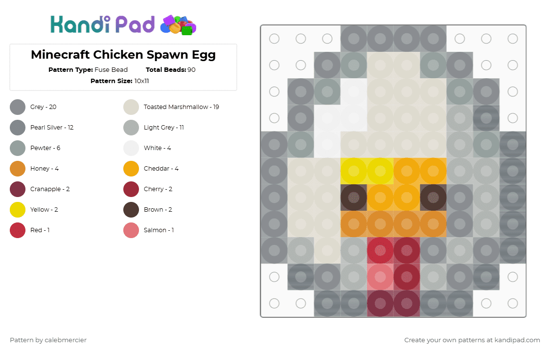 Minecraft Chicken Spawn Egg - Fuse Bead Pattern by calebmercier on Kandi Pad - beige, gray, minecraft