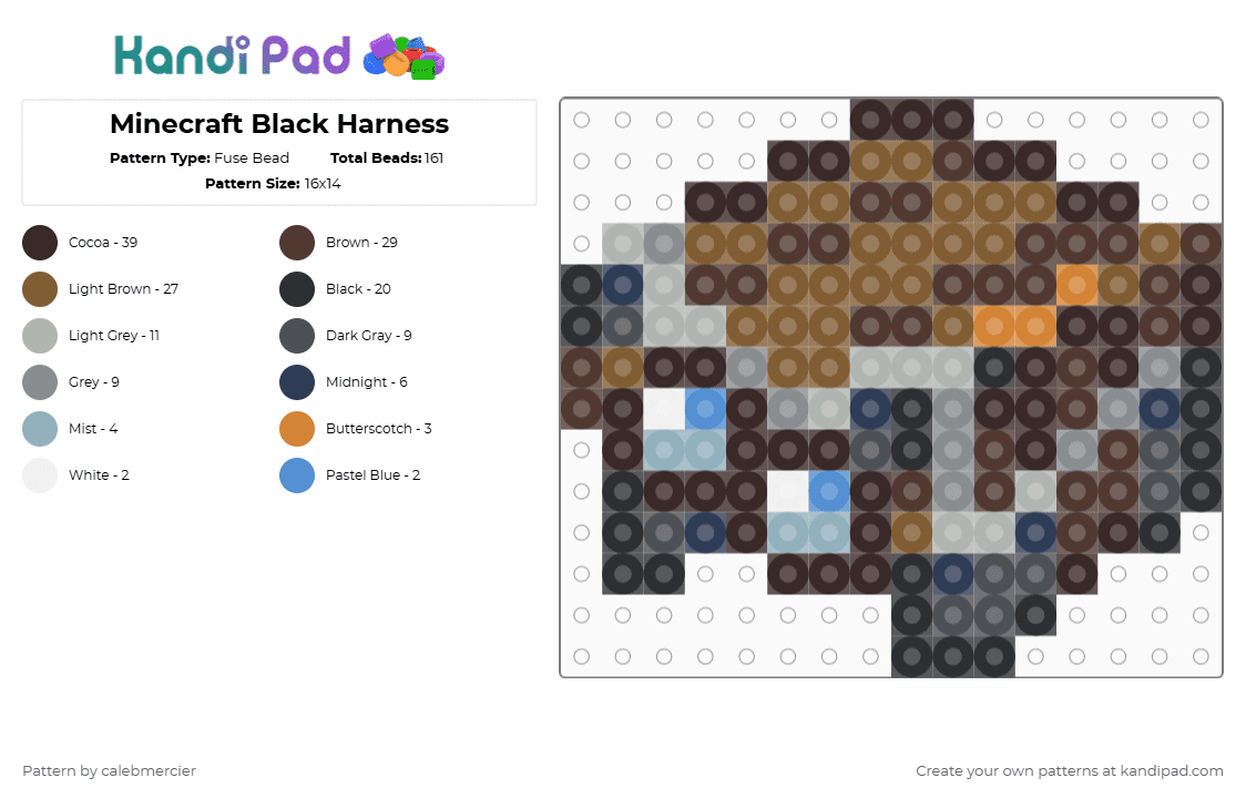 Minecraft Black Harness - Fuse Bead Pattern by calebmercier on Kandi Pad - gray,brown,tan,minecraft