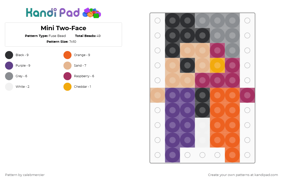 Mini Two-Face - Fuse Bead Pattern by calebmercier on Kandi Pad - orange,purple,dc comics,mini