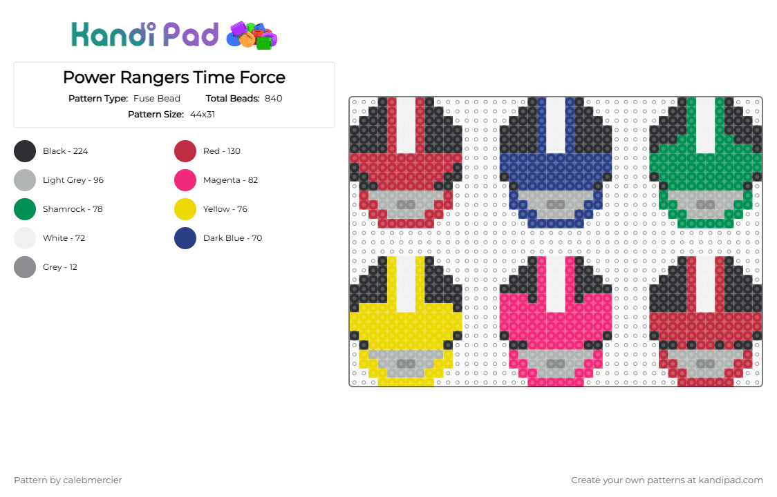 Power Rangers Time Force - Fuse Bead Pattern by calebmercier on Kandi Pad - red,blue,yellow,colorful