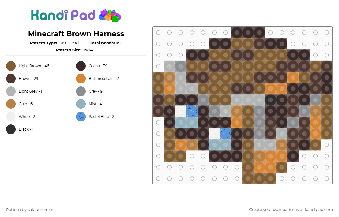 Minecraft Brown Harness - Fuse Bead Pattern by calebmercier on Kandi Pad - tan,brown,minecraft