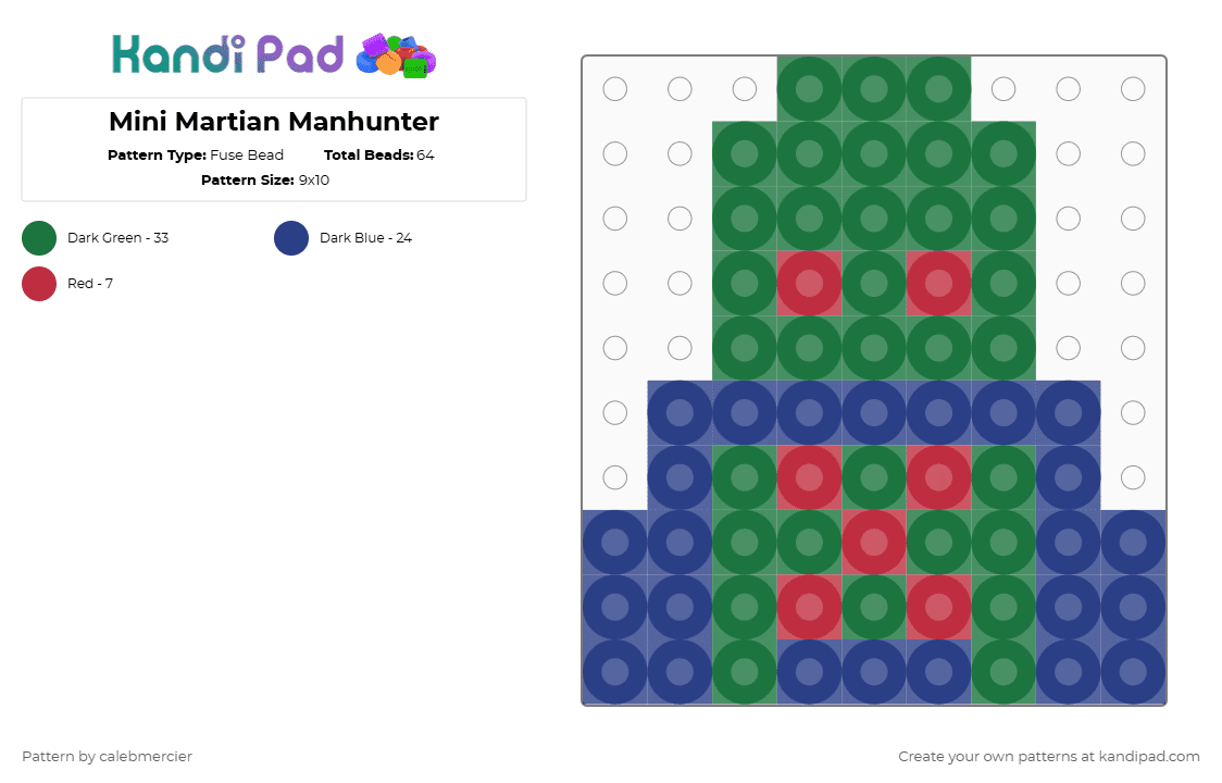 Mini Martian Manhunter - Fuse Bead Pattern by calebmercier on Kandi Pad - blue,green,dc comics,mini