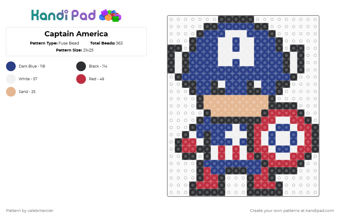 Captain America - Fuse Bead Pattern by calebmercier on Kandi Pad - blue,marvel,captain america