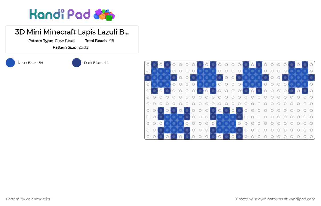 3D Mini Minecraft Lapis Lazuli Block - Fuse Bead Pattern by calebmercier on Kandi Pad - blue