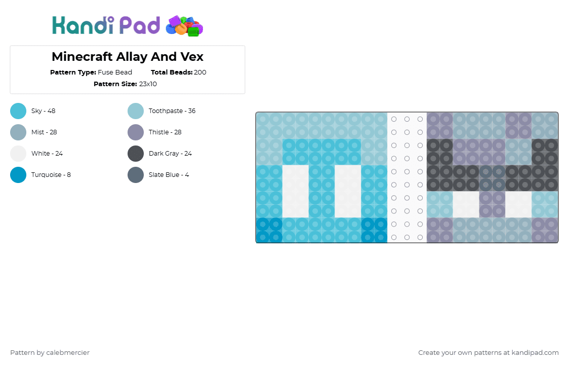 Minecraft Allay And Vex - Fuse Bead Pattern by calebmercier on Kandi Pad - light blue,gray,minecraft