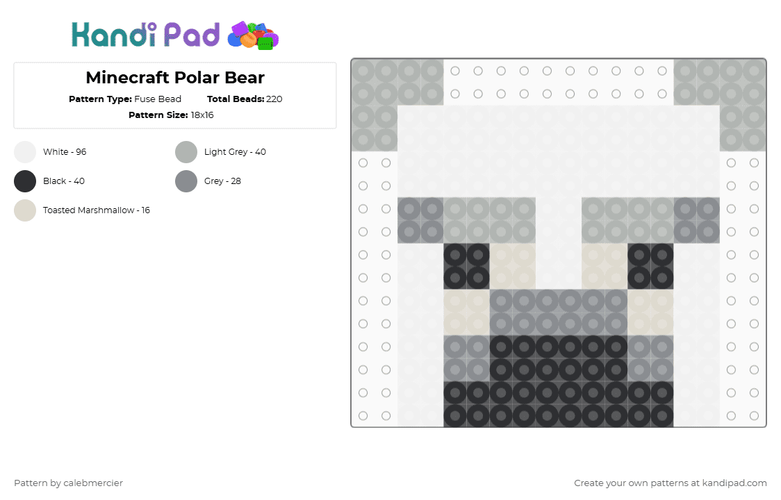 Minecraft Polar Bear - Fuse Bead Pattern by calebmercier on Kandi Pad - beige,gray,minecraft