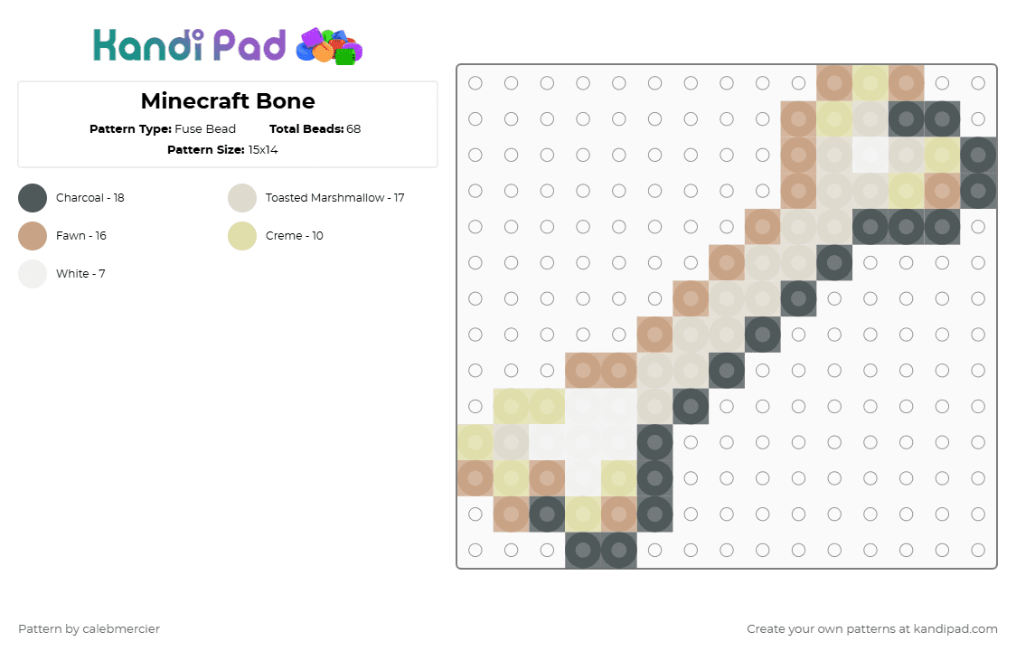 Minecraft Bone - Fuse Bead Pattern by calebmercier on Kandi Pad - beige,minecraft