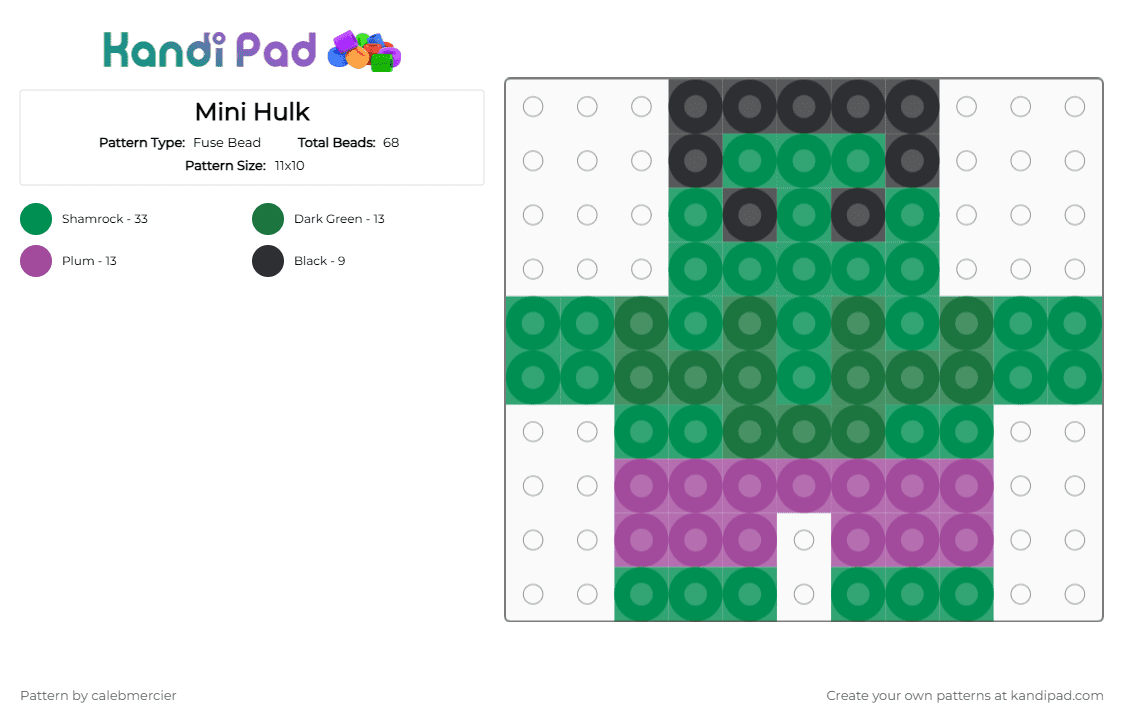 Mini Hulk - Fuse Bead Pattern by calebmercier on Kandi Pad - green