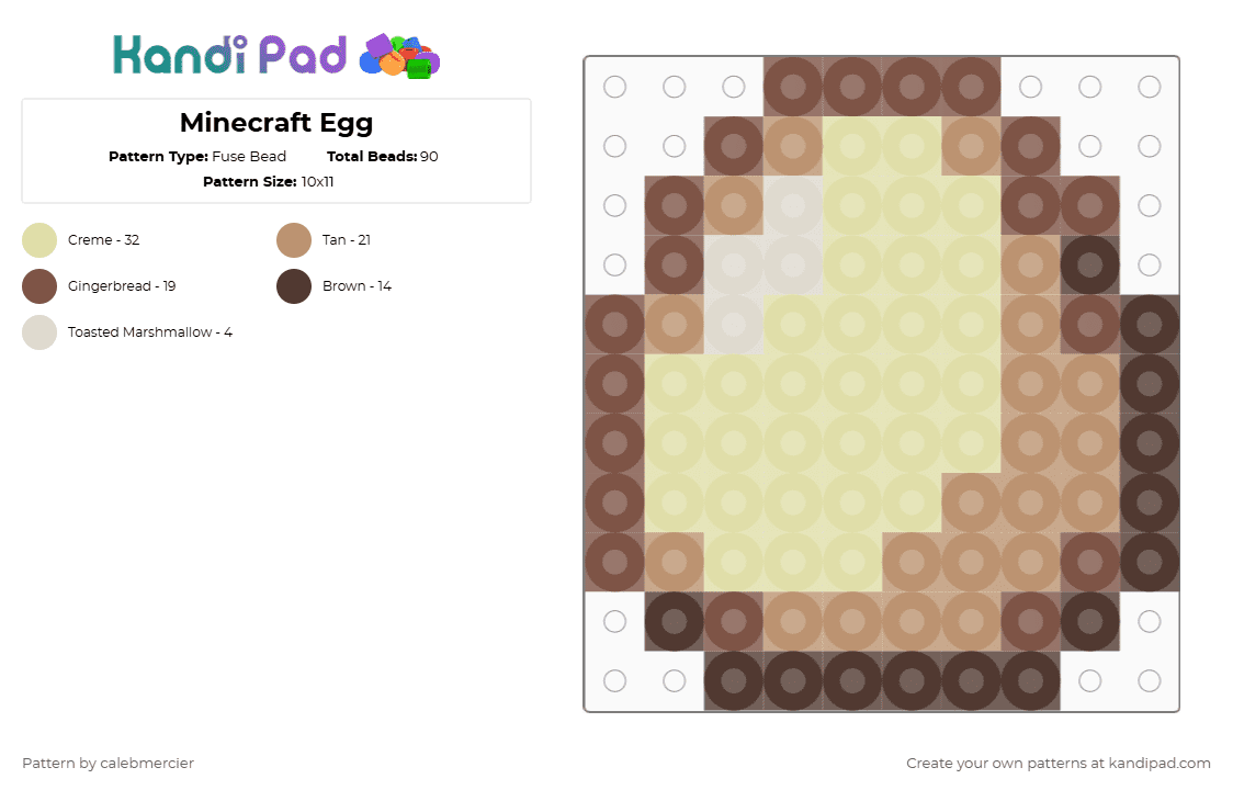 Minecraft Egg - Fuse Bead Pattern by calebmercier on Kandi Pad - beige,yellow,minecraft