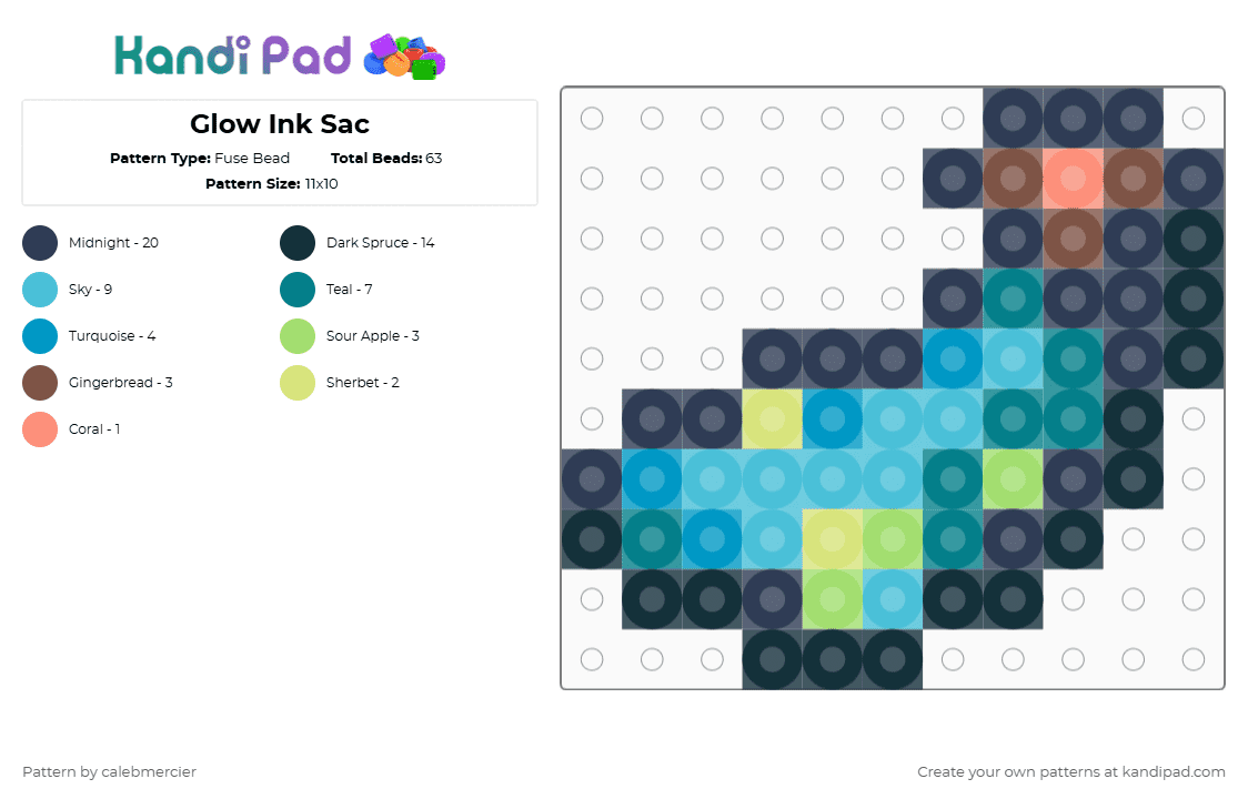Glow Ink Sac - Fuse Bead Pattern by calebmercier on Kandi Pad - purple,teal,light blue,minecraft