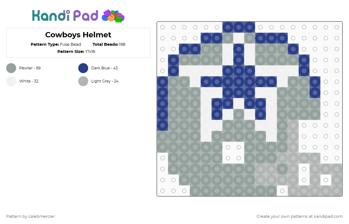 Cowboys Helmet - Fuse Bead Pattern by calebmercier on Kandi Pad - cowboys, football, gray