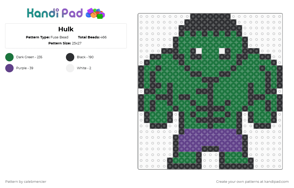 Hulk Fuse Bead Pattern - Kandi Pad | Kandi Patterns, Fuse Bead Patterns ...