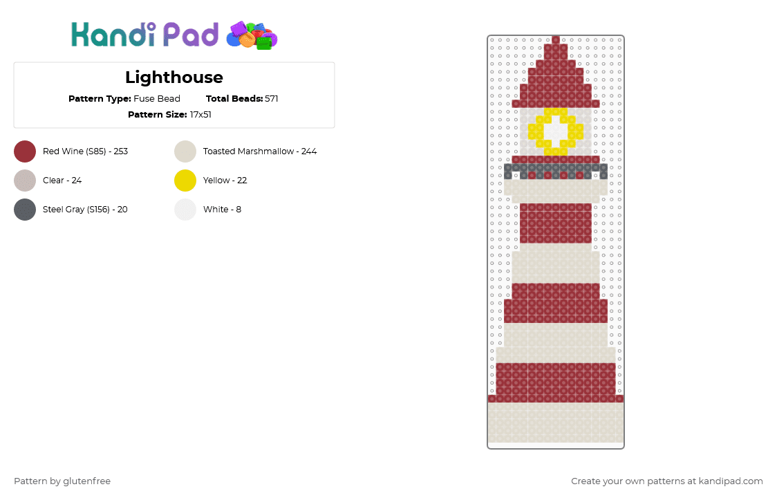 Lighthouse - Fuse Bead Pattern by glutenfree on Kandi Pad - beige,red,cotdlamps,lighthouse
