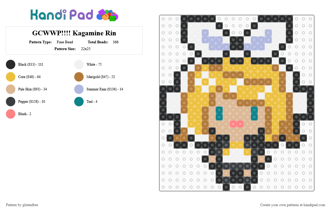 GCWWP!!!! Kagamine Rin - Fuse Bead Pattern by glutenfree on Kandi Pad - tan,yellow,beige,vocaloid,anime,music,video games,groove coaster,rin,kagamine rin