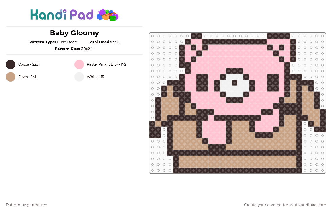 Baby Gloomy - Fuse Bead Pattern by glutenfree on Kandi Pad - brown,pink,gloomy bear,bear,animal,kawaii,cute