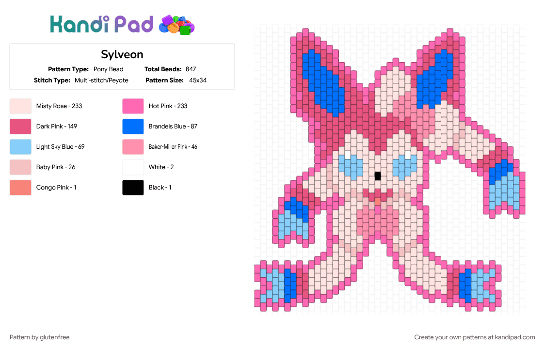 Sylveon - Pony Bead Pattern by glutenfree on Kandi Pad - animal, cute, eeveelution, gaming, kawaii, pink, pokemon, sylveon