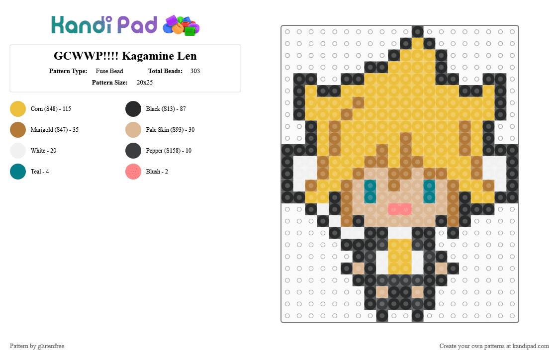 GCWWP!!!! Kagamine Len - Fuse Bead Pattern by glutenfree on Kandi Pad - tan,yellow,vocaloid,anime,music,video games,groove coaster,kagamine len,len