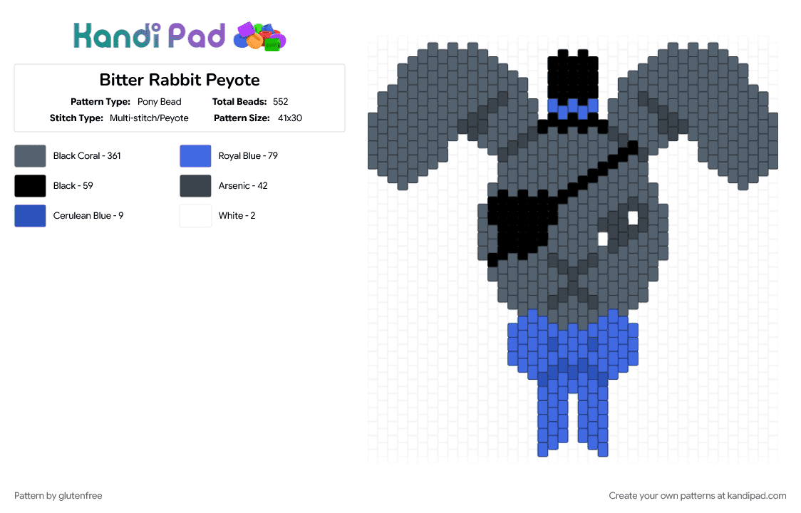Bitter Rabbit Peyote - Pony Bead Pattern by glutenfree on Kandi Pad - animal, bitter rabbit, black butler, bunny, cute, kawaii, kuroshitsuji, purple, rabbit