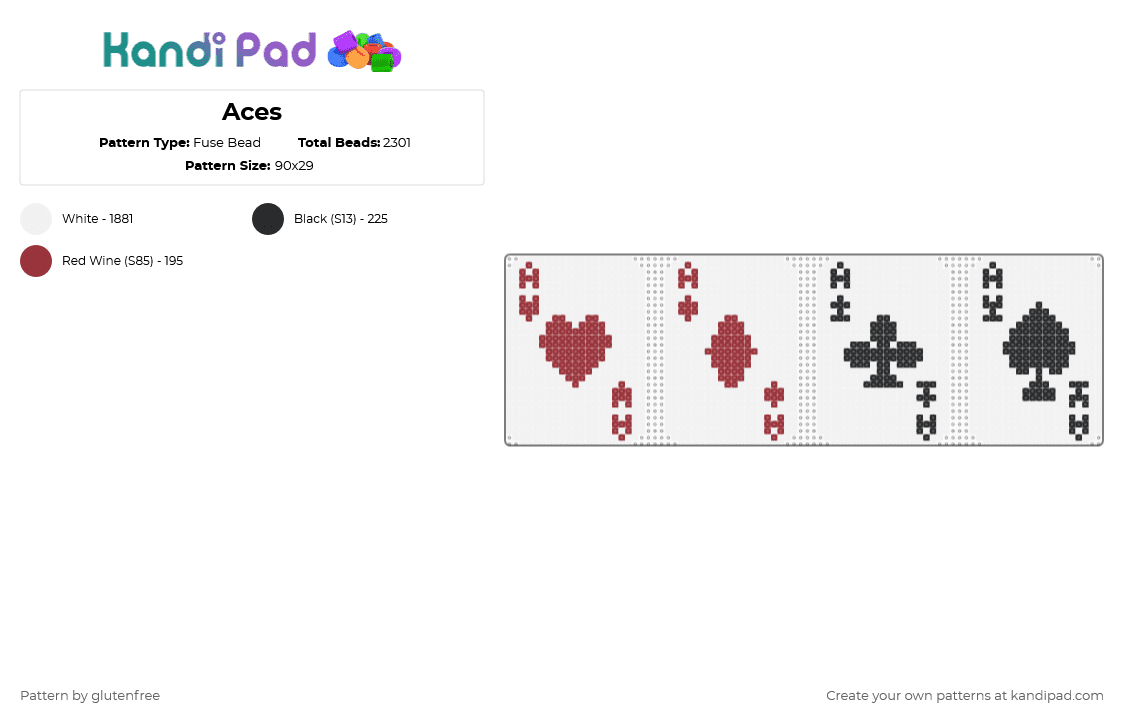 Aces - Fuse Bead Pattern by glutenfree on Kandi Pad - white,cards,playing cards,poker,ace,aces