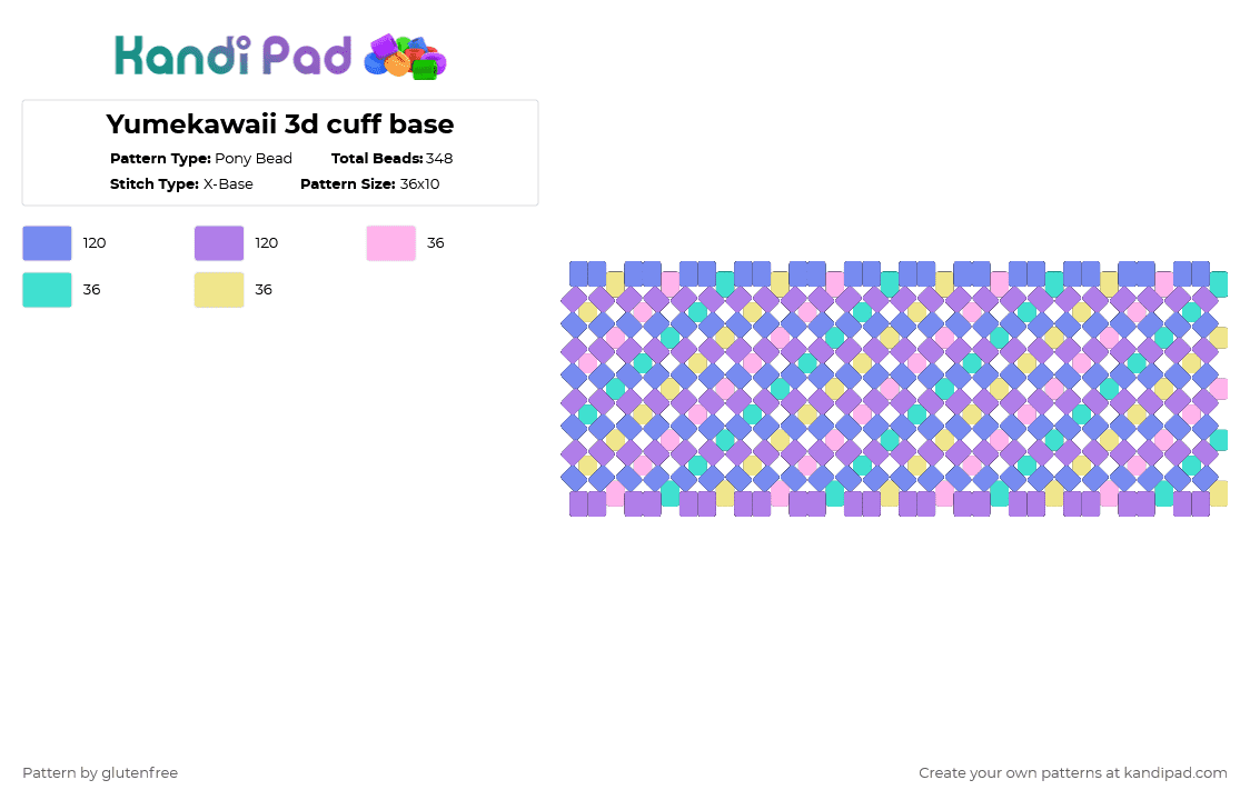 Yumekawaii 3d cuff base - Pony Bead Pattern by glutenfree on Kandi Pad - blue,pink