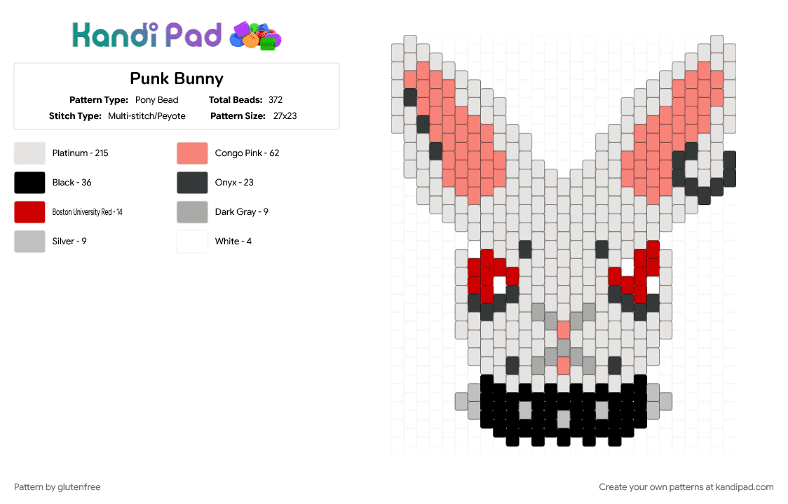 Punk Bunny - Pony Bead Pattern by glutenfree on Kandi Pad - animal, bunny, edgy, orange, punk, rabbit, white