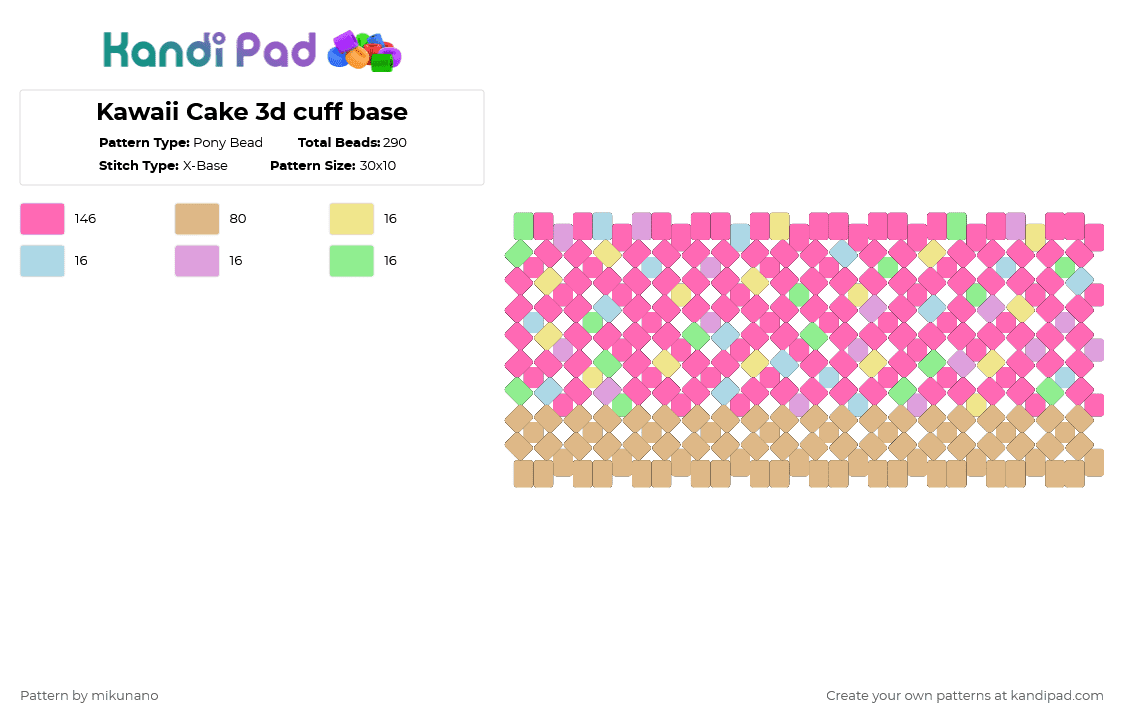 Kawaii Cake 3d cuff base - Pony Bead Pattern by glutenfree on Kandi Pad - pink,beige