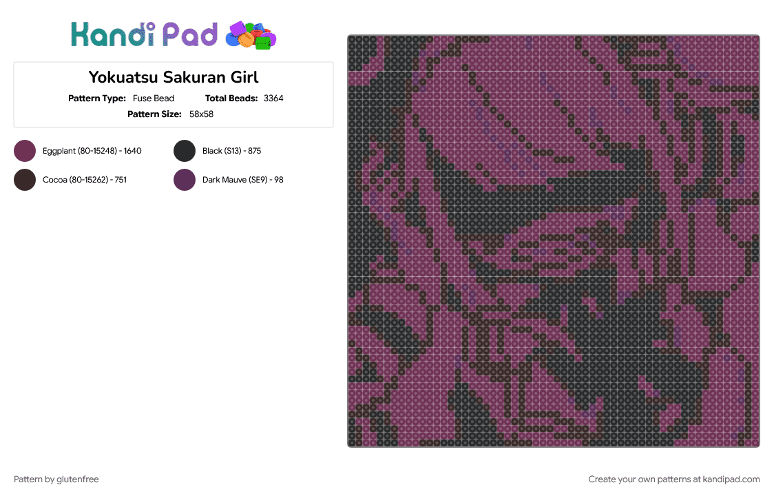 Yokuatsu Sakuran Girl - Fuse Bead Pattern by glutenfree on Kandi Pad - anime, brown, gumi, megpoid, music, otetsu, pink, rerulili, vocaloid