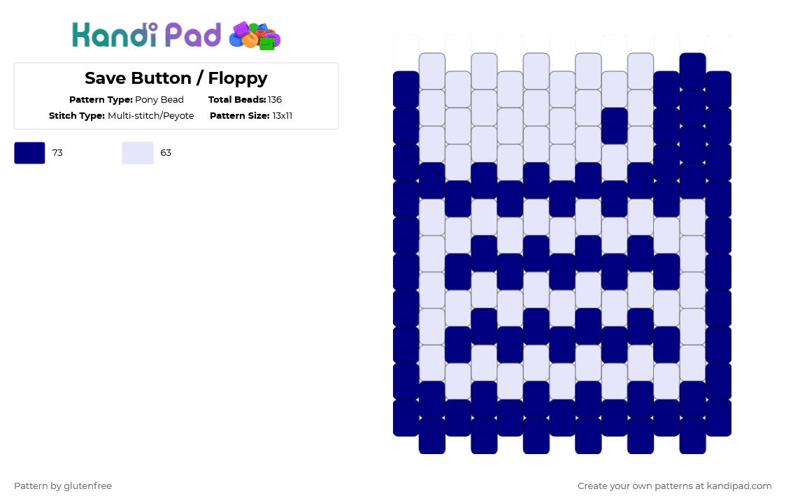 Save Button / Floppy - Pony Bead Pattern by glutenfree on Kandi Pad - purple,white,cotdbuttons,computer,floppy disk,cyber