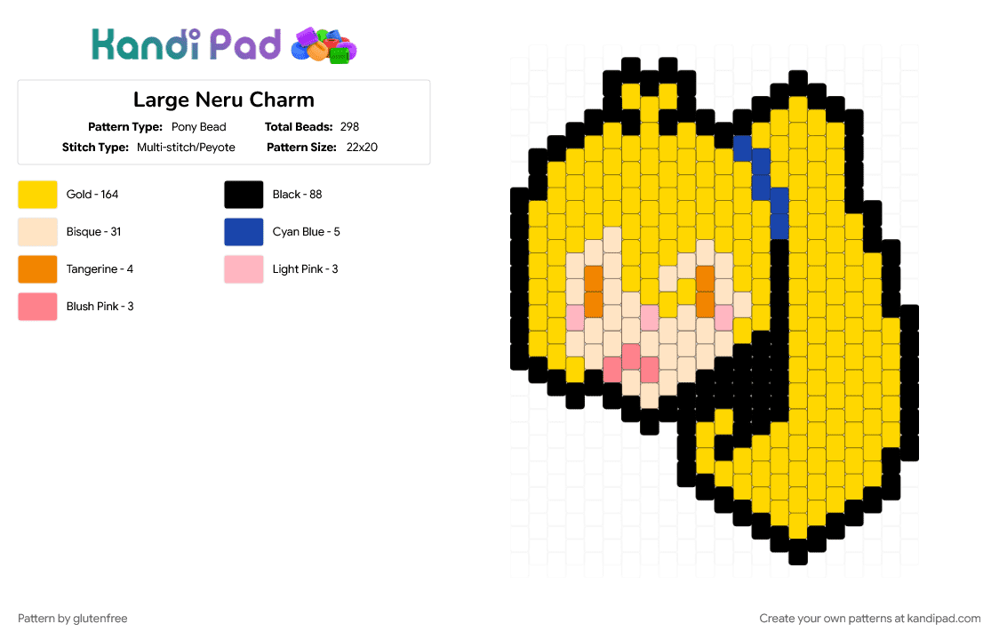 Large Neru Charm - Pony Bead Pattern by glutenfree on Kandi Pad - akita neru, anime, charm, music, neru, vocaloid, yellow