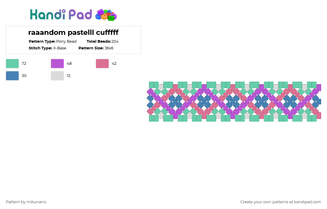 raaandom pastelll cufffff - Pony Bead Pattern by glutenfree on Kandi Pad - pink,teal