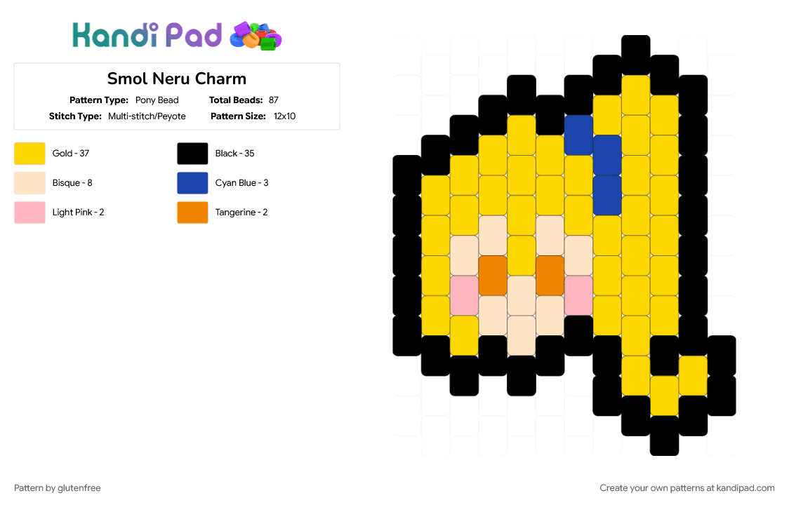 Smol Neru Charm - Pony Bead Pattern by glutenfree on Kandi Pad - akita neru, anime, charm, music, neru, vocaloid, yellow