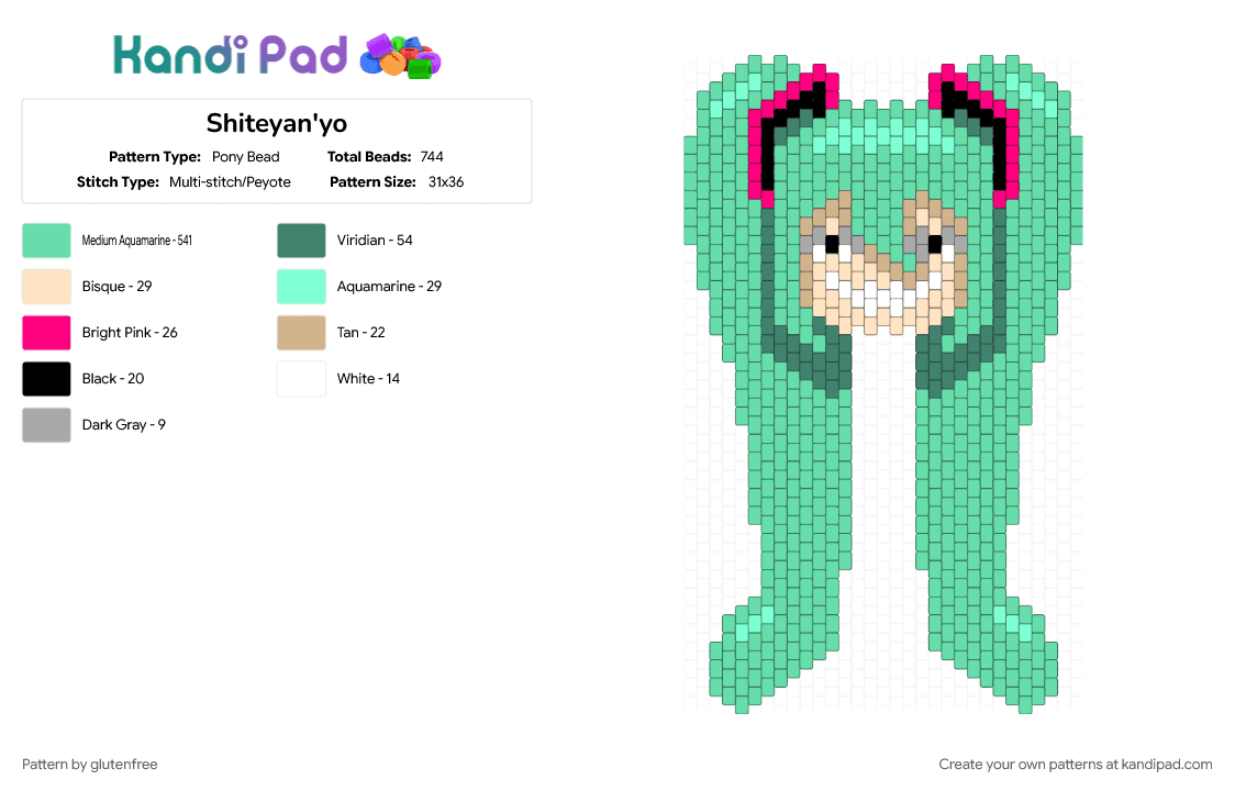 Shiteyan\'yo - Pony Bead Pattern by glutenfree on Kandi Pad - anime, character, creepy, hatsune miku, horror, shiteyanyo, teal, vocaloid